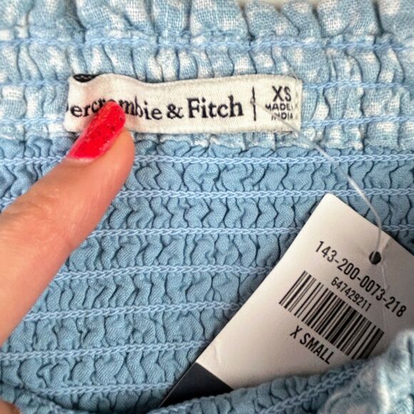 NWT Abercrombie Blue & White Smocked Floral Mini Skirt Stretch Fitted Ruffle XS - Picture 9 of 12